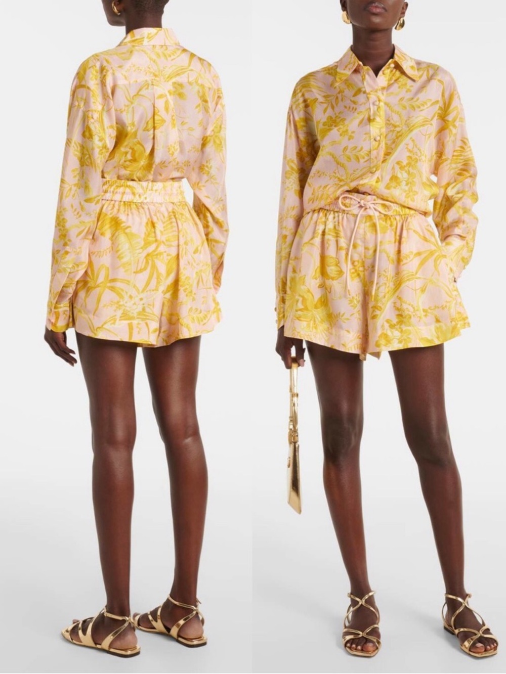 Zimmermann Golden Relaxed Floral Silk Shorts Light Pink Yellow US 6 NWT